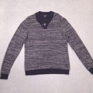 Guess Sweater Mens Large Gray Black Knit V-Neck Button Up Heathered‎ Cotton